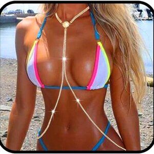 🆕Women Gold Sexy Bikini Bra Chain Coin Beaded Belly Waist Chains Body Jewelry